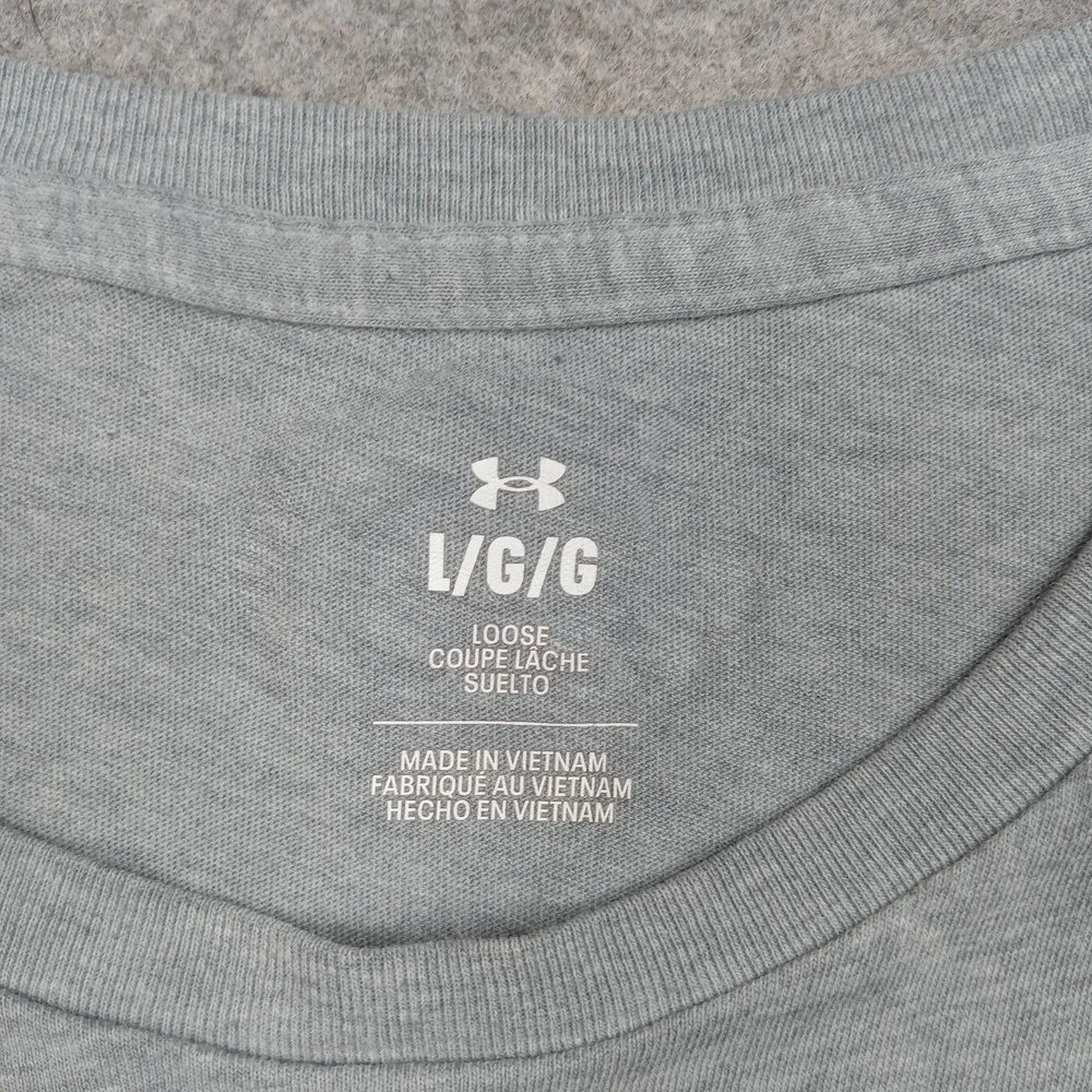 Under Armour Shirt Mens Large Gray Box Logo‎ Graphic Tee Loose Tagless Athletic